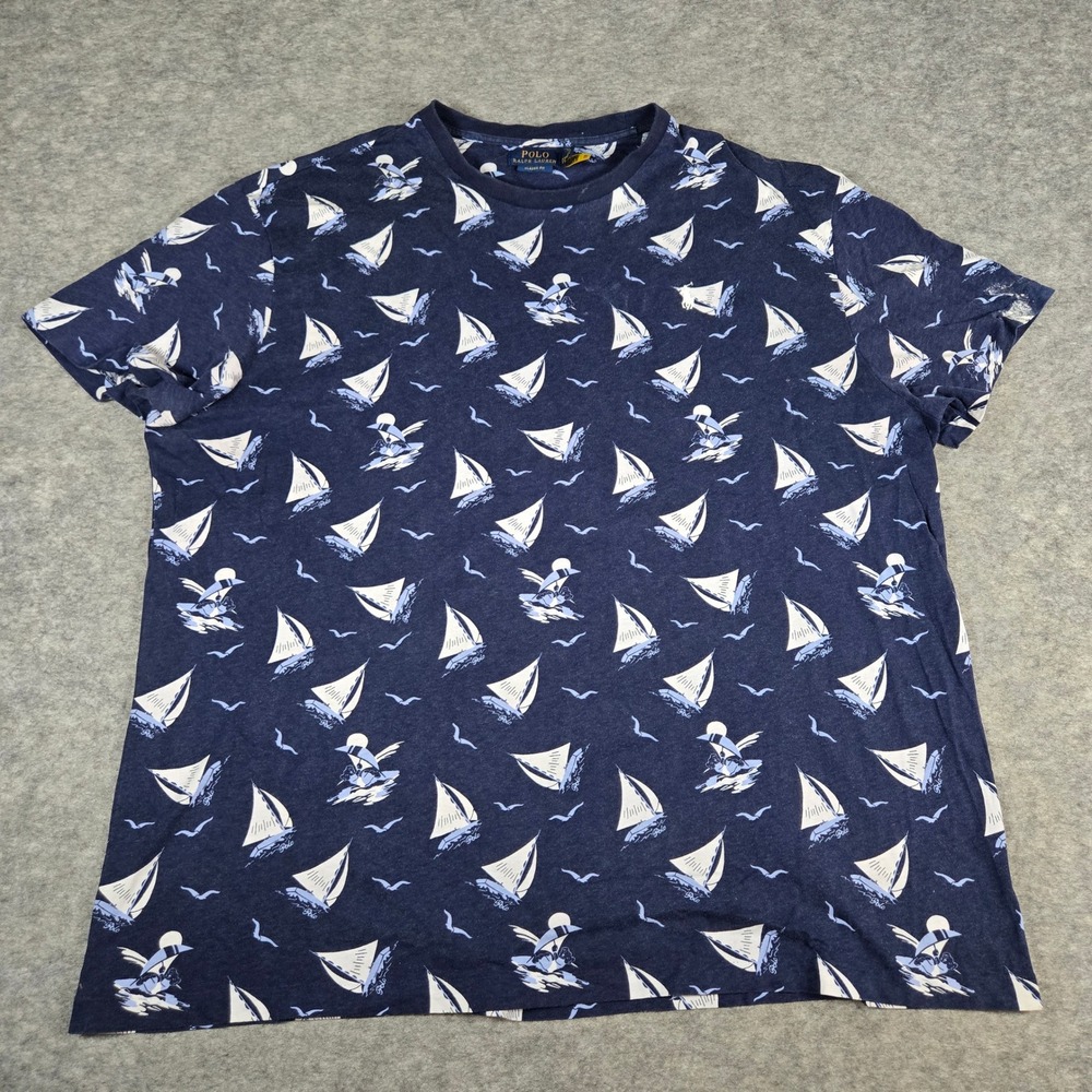 Polo Ralph Lauren Sailboats & Birds Blue T Shirt Classic Fit Size XXL